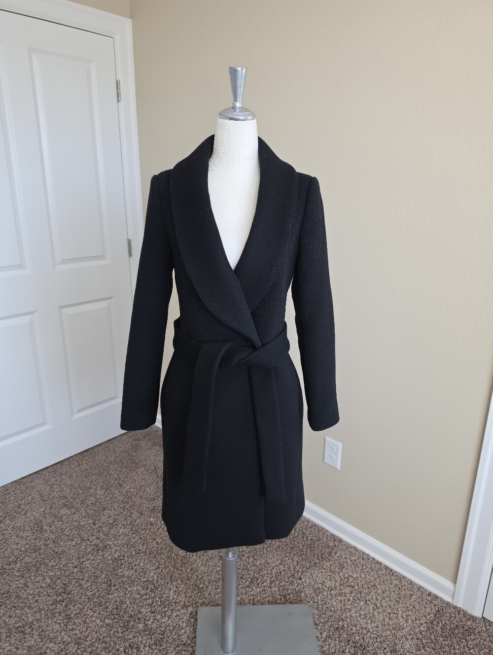 Club Monaco Black Wool Wrap Belted Women's Coat